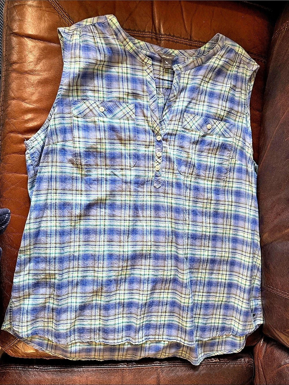 Eddie Bauer Plaid Sleeveless Top in Blue & Green XXL NWT